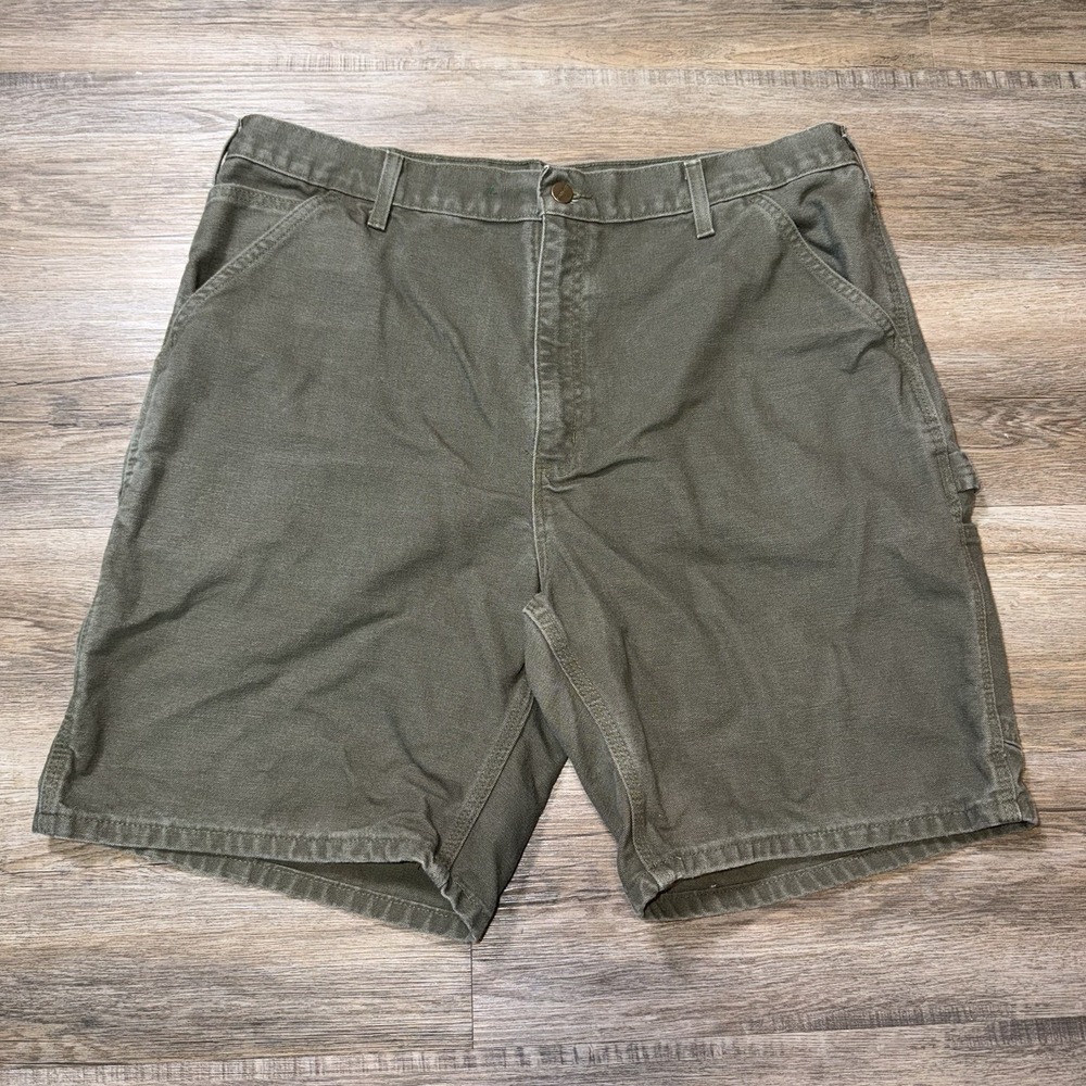 VTG Carhartt Moss Green Canvas Carpenter Shorts Mens 38W Utility Pocket Workwear